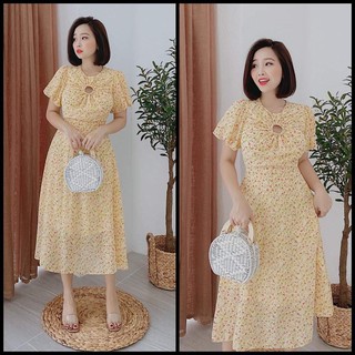 Đầm Maxi Bi Hồng Và Vàng