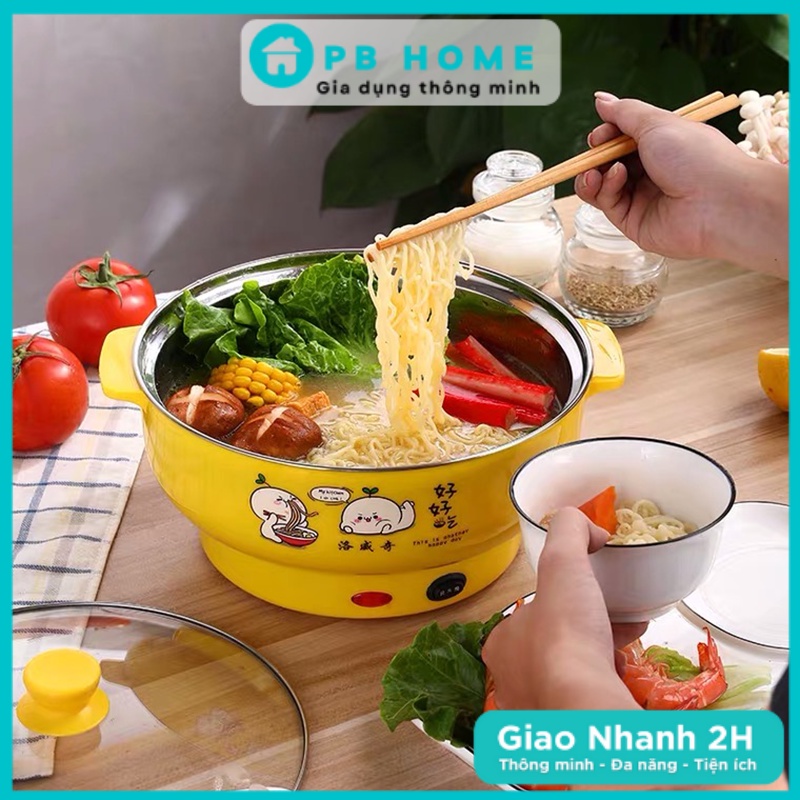 [Siêu HOT] Ca Nấu Mì, Nồi Lẩu Điện Đa Năng MÀU SẮC, Nồi Lẩu Mini 28cm In Họa Tiết Xinh Xắn Dễ Thương