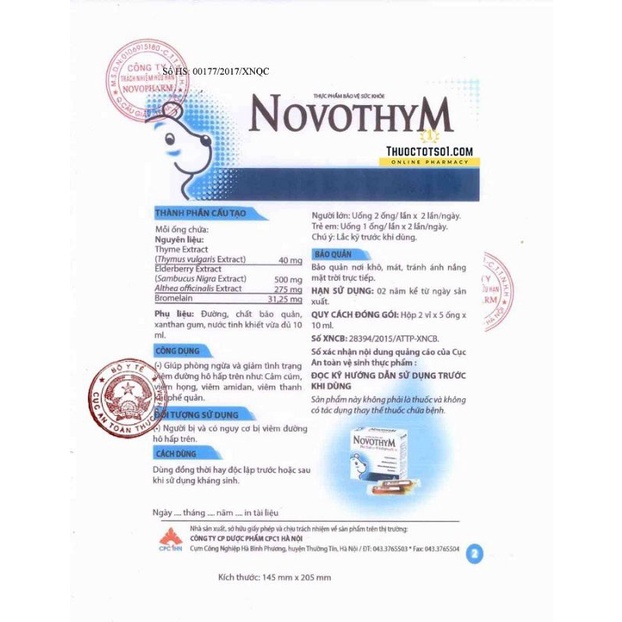 Novothym giảm viêm đường hô hấp trên - tăng đề kháng