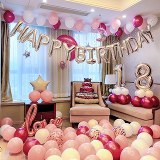 Sét bóng trang trí sinh nhật màu hồng cho bé gái