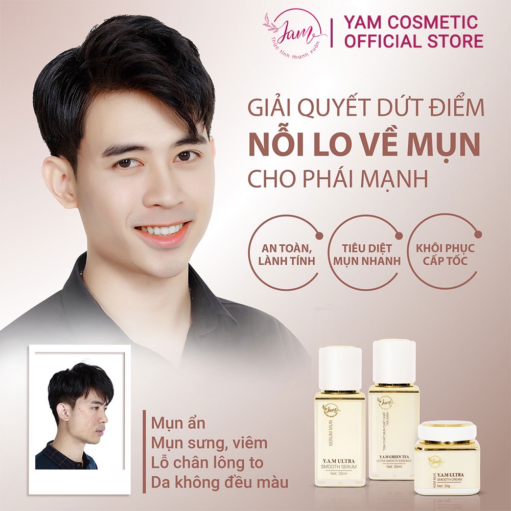 Bộ 3 Giảm Mụn Ẩn Thâm Rỗ YAM Cosmetic Giảm Viêm Sưng Tấy Mụn Đầu Đen Và Sẹo Thâm Sau Mụn Chai 30ml