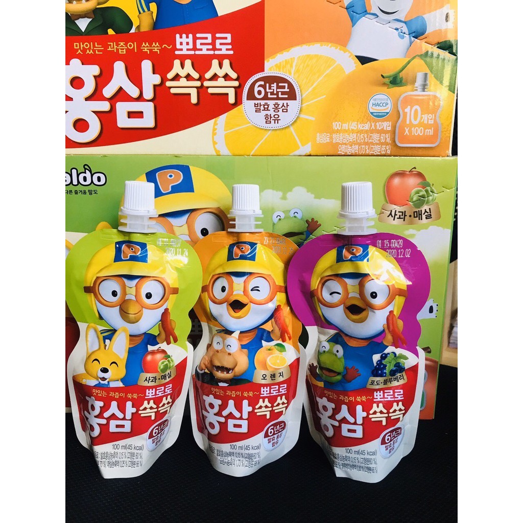 Thùng 10 túi Nước trái cây Pororo Hàn Quốc