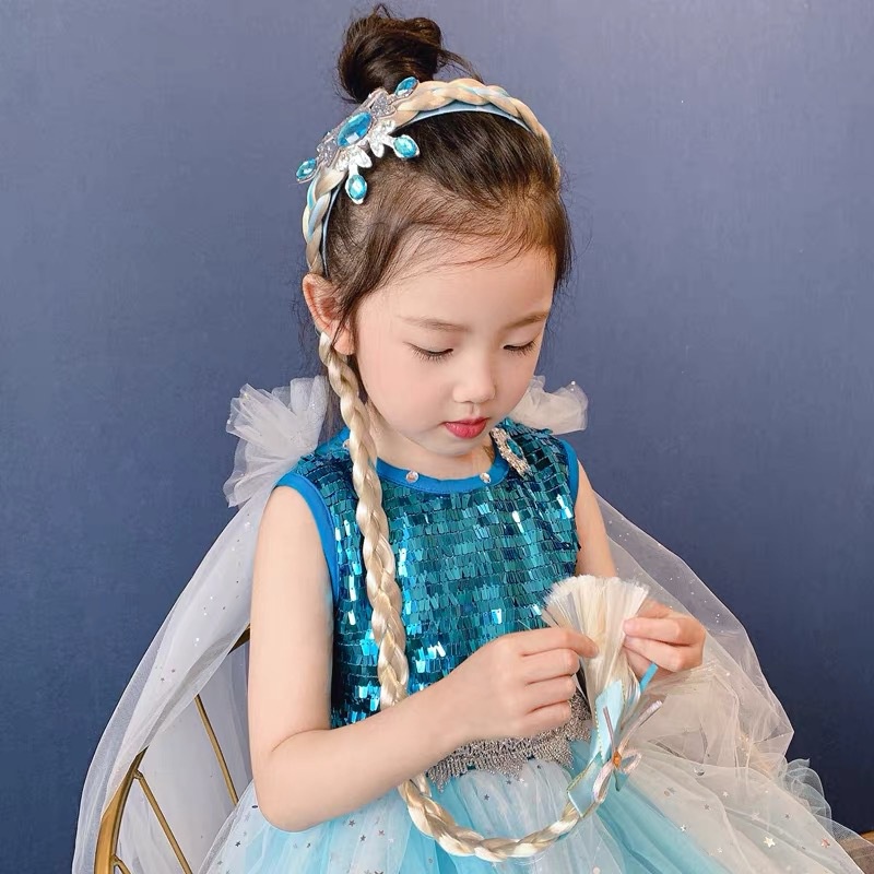 Cài tóc công chúa Elsa với bím tóc dài cho bé gái 3-9 tuổi