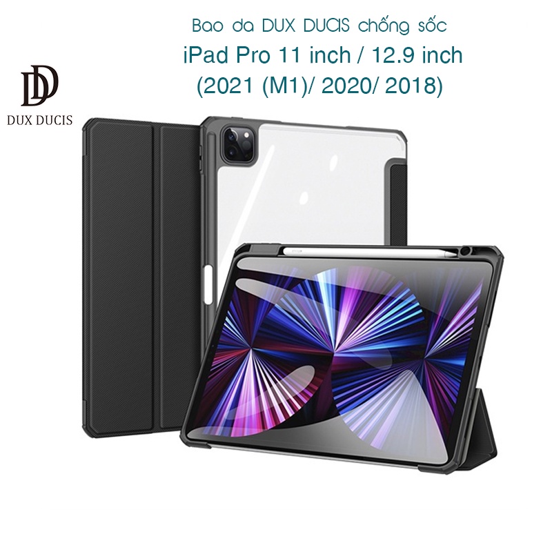 [Hỏa Tốc HCM] Bao da DUX DUCIS iPad Pro 11/12.9 inch (M1-2021/2020/2018) (TOBY SERIES) - Lưng trong, Có Khay Bút - Đen