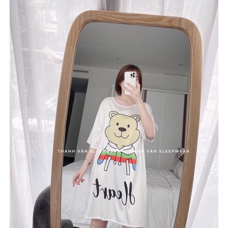 Bộ Đồ Pịama - váy lụa satin cổ tròn [Hàng Đẹp, Lụa Mát Mịn]  Không Nhăn, Không Bai Giãn, Không Phải màu | BigBuy360 - bigbuy360.vn