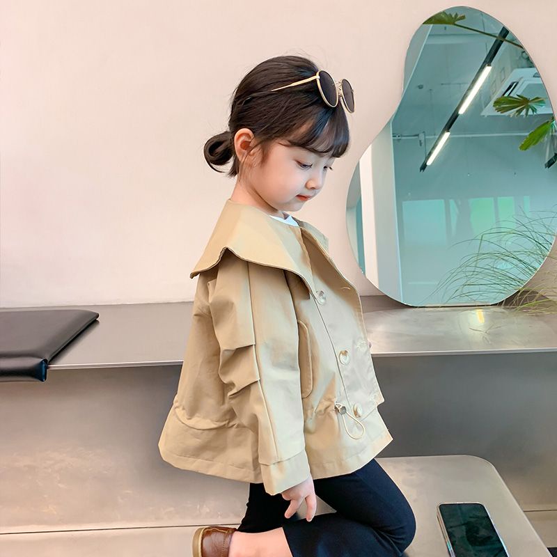 Áo Khoác Gió Cổ Búp Bê Thời Trang Xuân Thu 2022 Phong Cách Hàn Quốc Cho Bé Gái