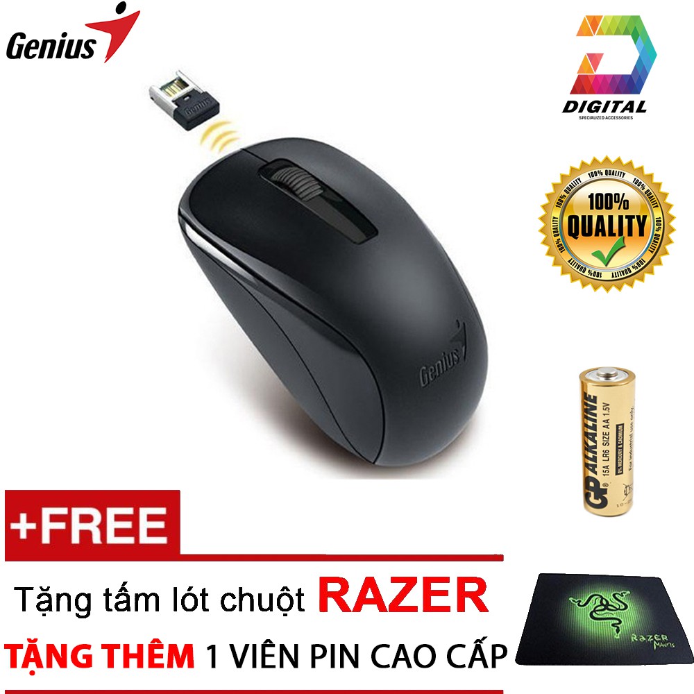 Combo Chuột Không Dây Genius Chính Hãng Tặng Kèm Pin &amp; Lót Chuột Xịn