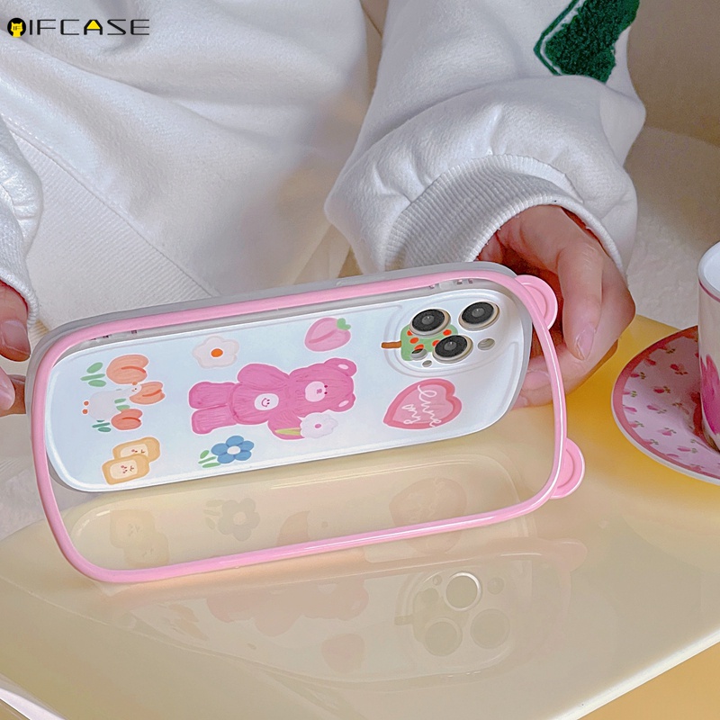 Ốp Điện Thoại Kèm Giá Đỡ Hình Tai Gấu/Hoa Tulip/ Trái Tim/ Tai Gấu Cho iPhone 13 12 11 Pro Max XS Max XR X