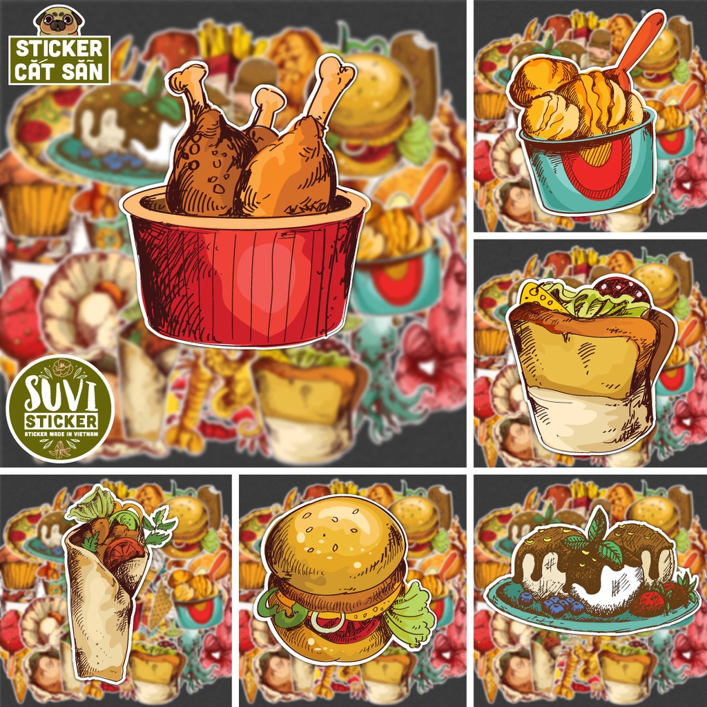 Sticker Retro Food chống nước dán nón bảo hiểm, xe, laptop, điện thoại, vali. MSP: V11