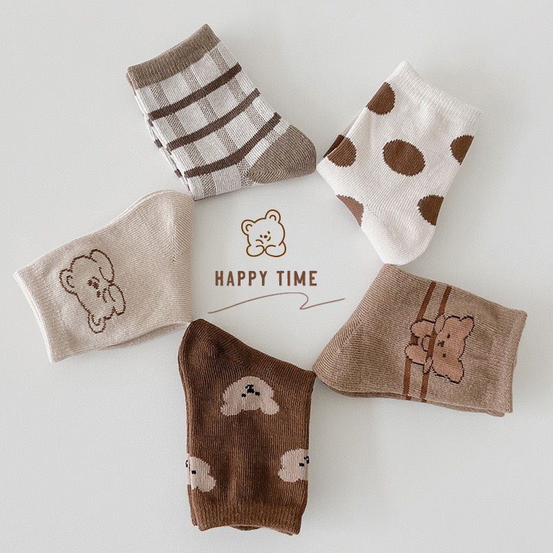 Set 5 đôi tất cho bé chất cotton KOKOROCARE in hình gấu dễ thương, size 1-3 tuổi