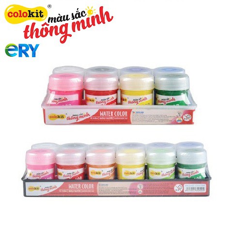 Vỉ 8 - 12 màu nước Poster Colokit - kèm cây lấy màu, sản phẩm chất lượng cao và được kiểm tra kỹ trước khi giao hàng