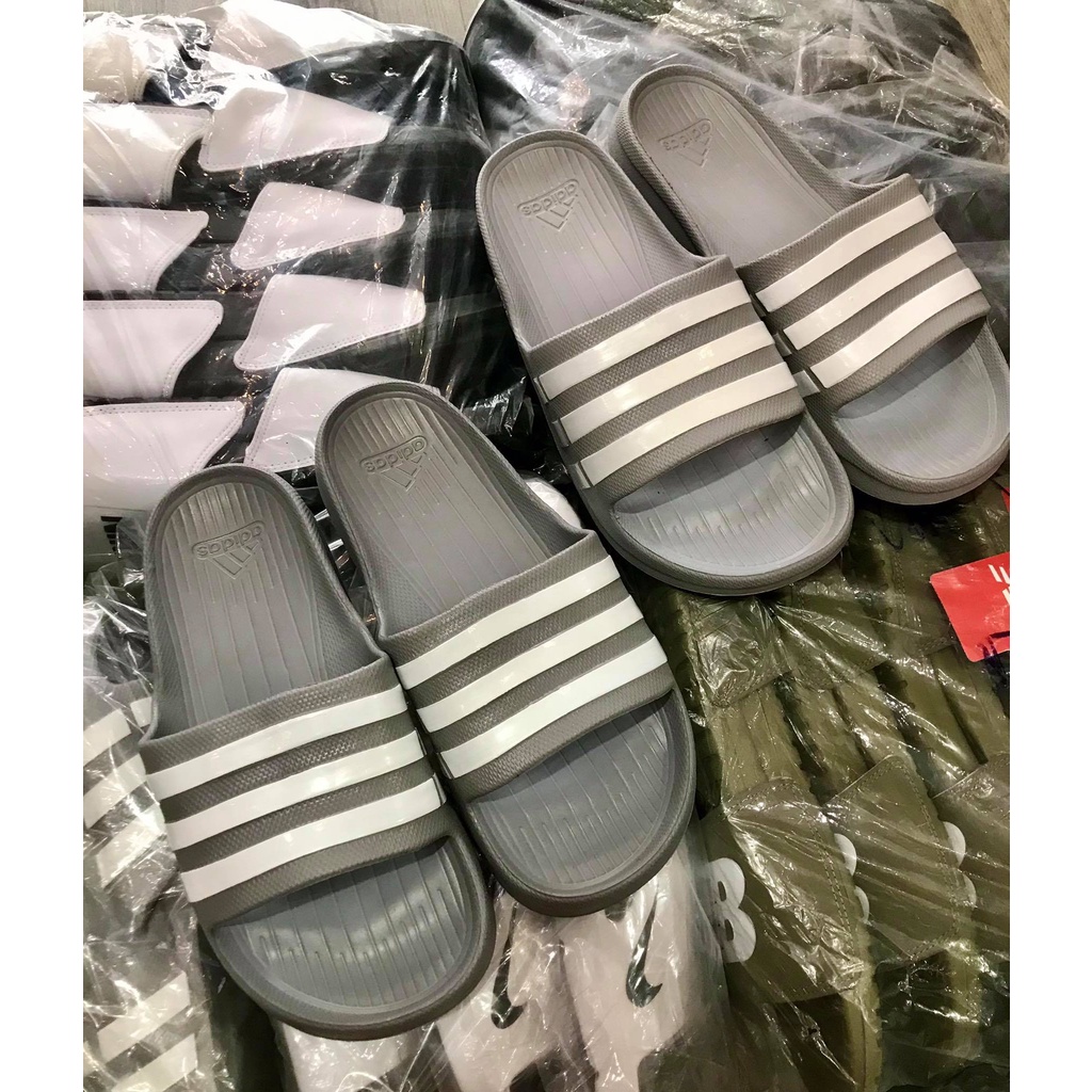 DÉP ADIDAS QUAI NGANG 3 SỌC Xám TRẮNG ĐẾ ĐÚC - NHẸ - ÊM dành cho nam
