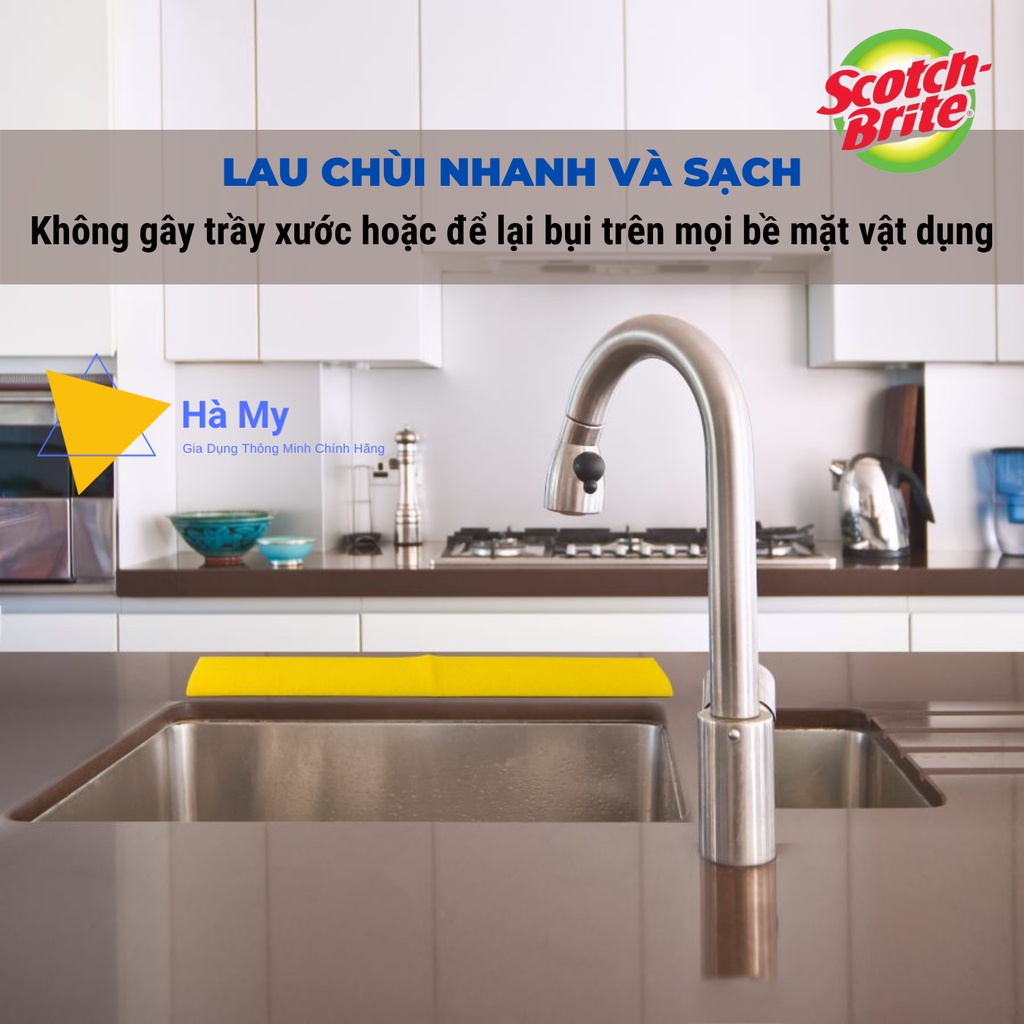 Khăn Lau Đa Năng Gói 4 Scotch Brite 3M 34x35cm Siêu Thấm,Lau Bếp,Bàn Ghế,Lau Kính Không Gây Trầy Xước,Không Để Lại Bụi