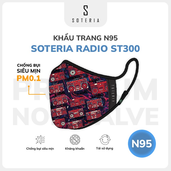 Khẩu trang thời trang Soteria Radio ST300 - N95 lọc 99% bụi mịn 0.1 micro - Size S,M,L