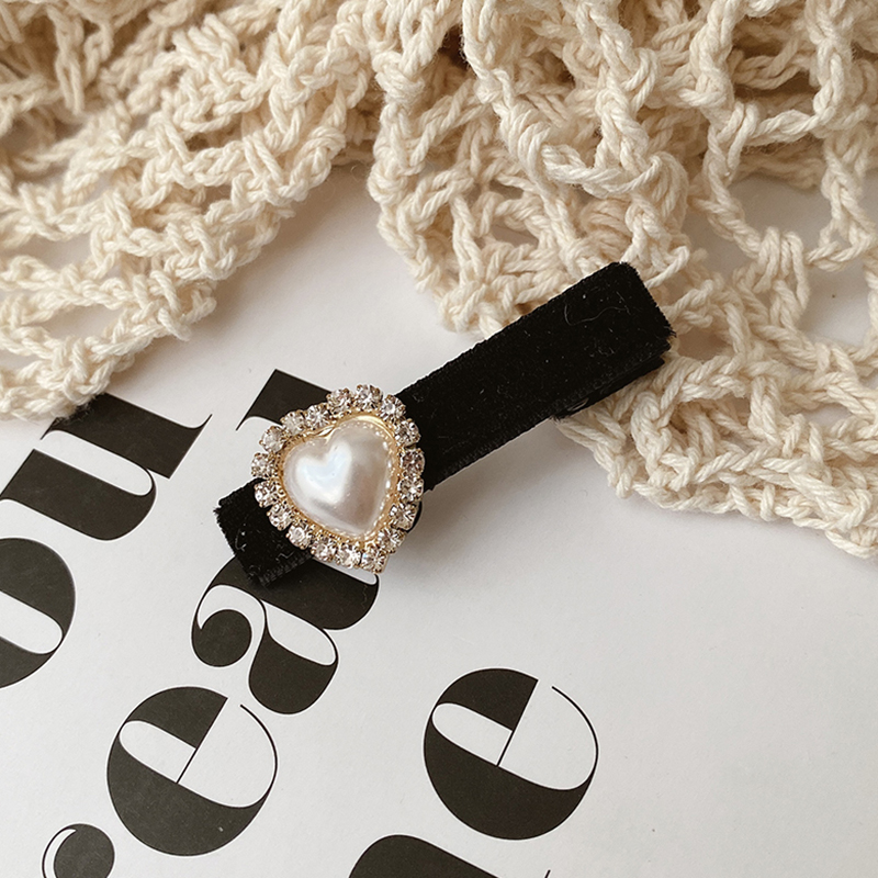 Kẹp Tóc Nhung Đen Đính Đá Và Ngọc Trai Nhân Tạo Phong Cách Hàn Quốc