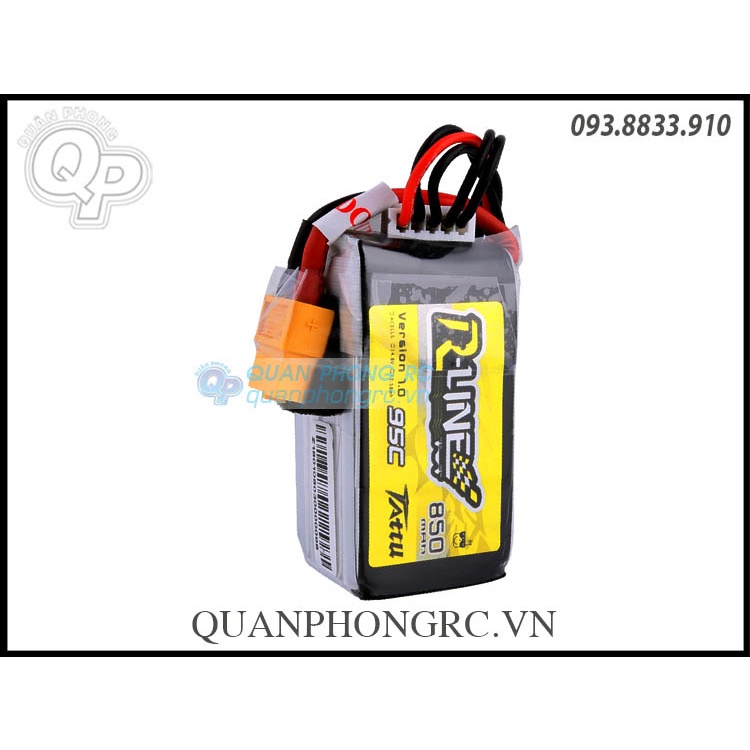 Pin Tattu R-Line 850mAh 4S 95C 14.8V LiPo Battery XT60 Plug