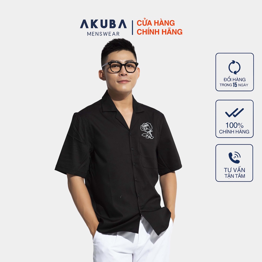 Áo Sơ Mi Nam Tay Ngắn In Hình Họa Tiết Hoa AKUBA | 02B468