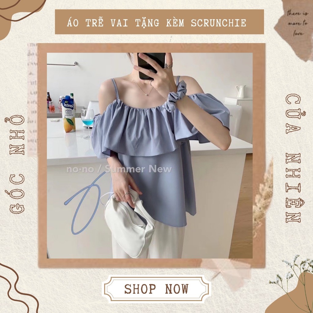 Áo 2 Dây Trễ Vai Bèo Nhún Xếp Ly Ngực [ẢNH THẬT+ TẶNG KÈM SCRUNCHIE]