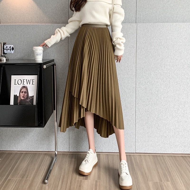 Chân váy xếp ly vạt chéo hàng QC