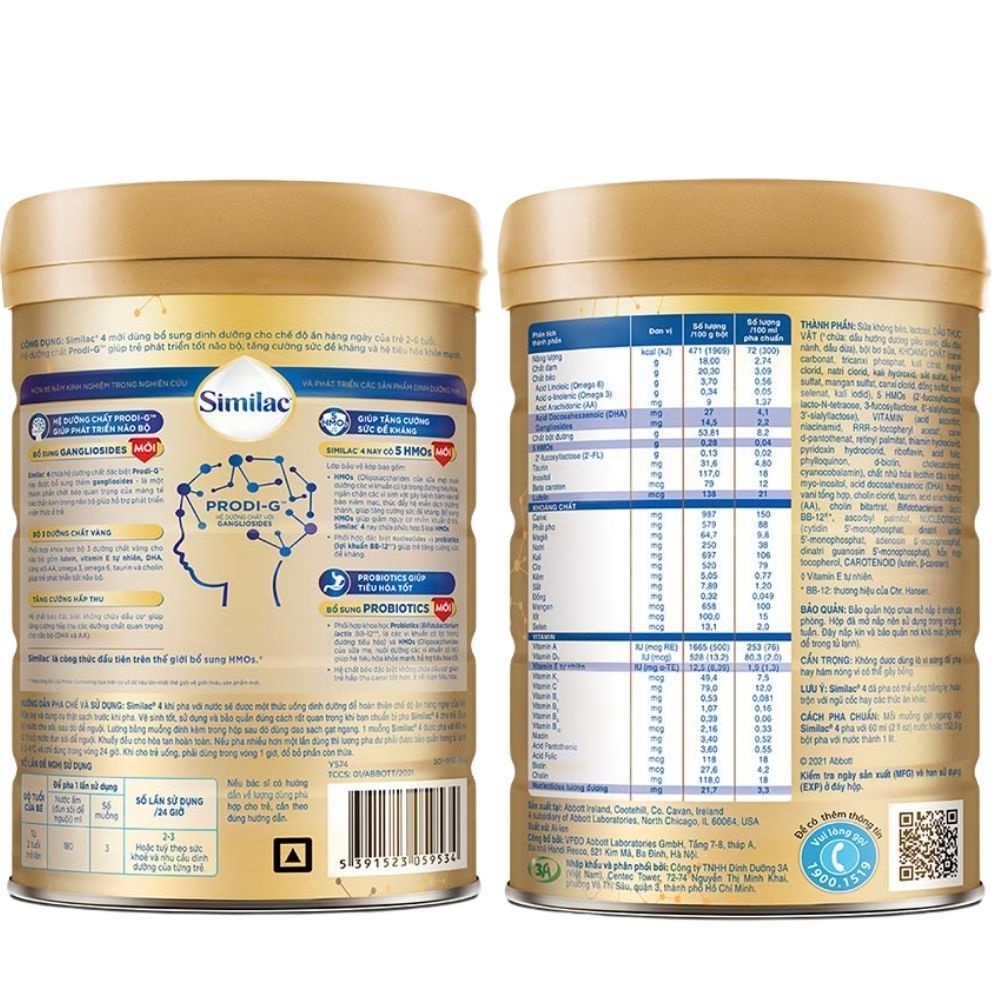 [CHÍNH HÃNG] Sữa Bột Abbott Similac Với Prodi-G và HMOs Số 4 Não Bộ Miễn Dịch Tiêu Hóa- Hộp 900g (Cho bé 2-6 tuổi)
