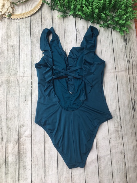 Bikini một mảnh đẹp sexy xanh Ngọc Đan dây nhún bèo xuất khẩu Mỹ XHIX01 UV100 SPF50+, sang chảnh, kèm hình thật | BigBuy360 - bigbuy360.vn