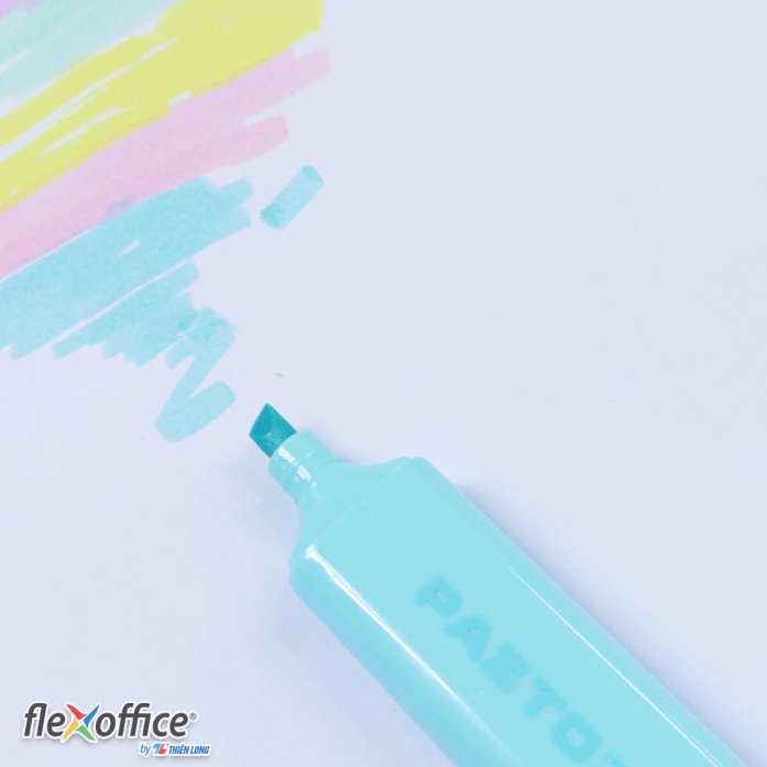 Bút dạ quang màu Pastel Thiên Long Flexoffice Pazto FO-HL009/VN - Bút dạ quang rửa được - Không để lại vết khi Photocopy