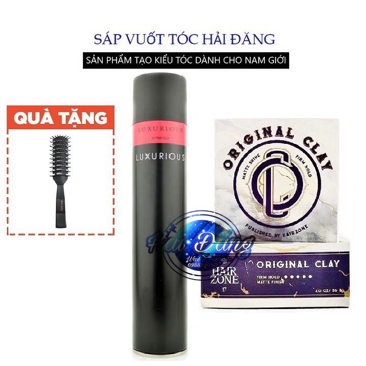 [CHÍNH HÃNG-TẶNG LƯỢC] COMBO Sáp vuốt tóc Original Clay + Gôm xịt tóc Luxurious