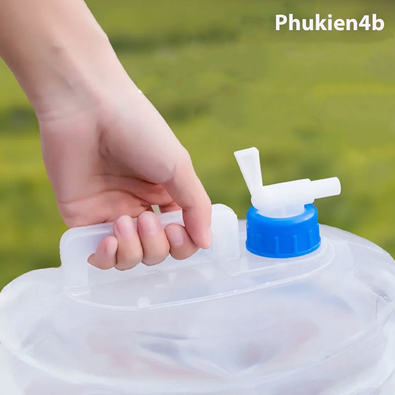 Bình nước gấp gọn, có vòi trên nắp, dùng cho ô tô và dã ngoại 5L