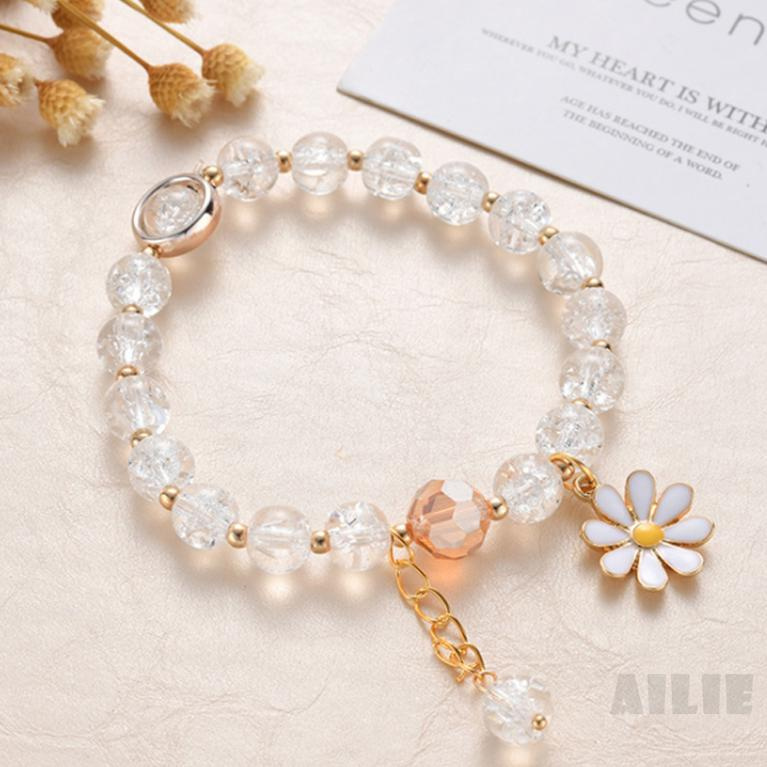 [Ailie] Chúng tôi hoa Hạt pha lê đáng yêu Daisy Charm Fortune Vòng tay cho phụ nữ Cô gái Vòng tay đeo Chuỗi tay Đồ trang sức