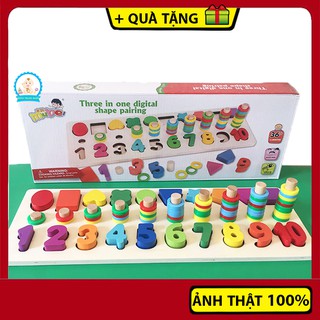 Đồ Chơi Gỗ Cột Tính Học Đếm Và Phân Biệt Hình Khối Cho Bé Theo Phương Pháp Montessori