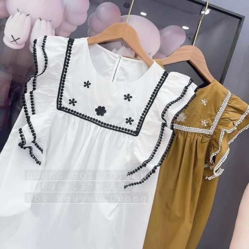 Áo bầu mùa hè thiết kế bèo thêu hoa cao cấp