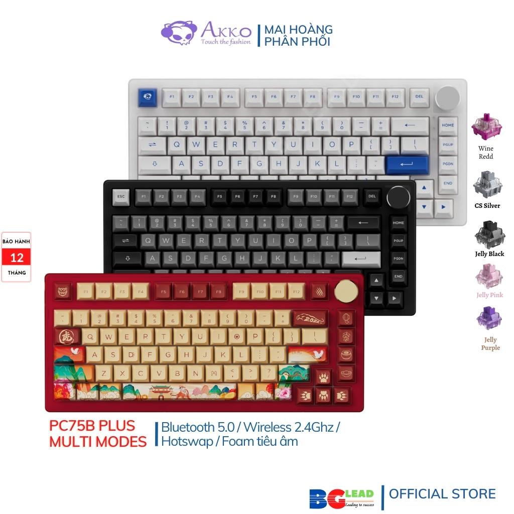 Bàn phím AKKO PC75B Plus Black & Silver Bluetooth 5.0 / Wireless 2.4Ghz / Hotswap / Foam tiêu âm / AKKO CS Jelly switch