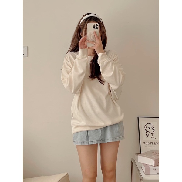 Áo nỉ cổ tròn dài tay chất len tổ ong 6 màu