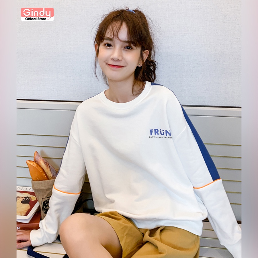 Áo nỉ sweater dài tay GINDY Frun hoodie trơn basic form rộng đơn giản dễ phối đồ thời trang thu đông A9108