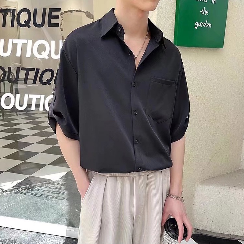 Áo Thun Tay Ngắn Dáng Rộng Màu Trơn Có Túi Thời Trang Mùa Hè Cho Nam