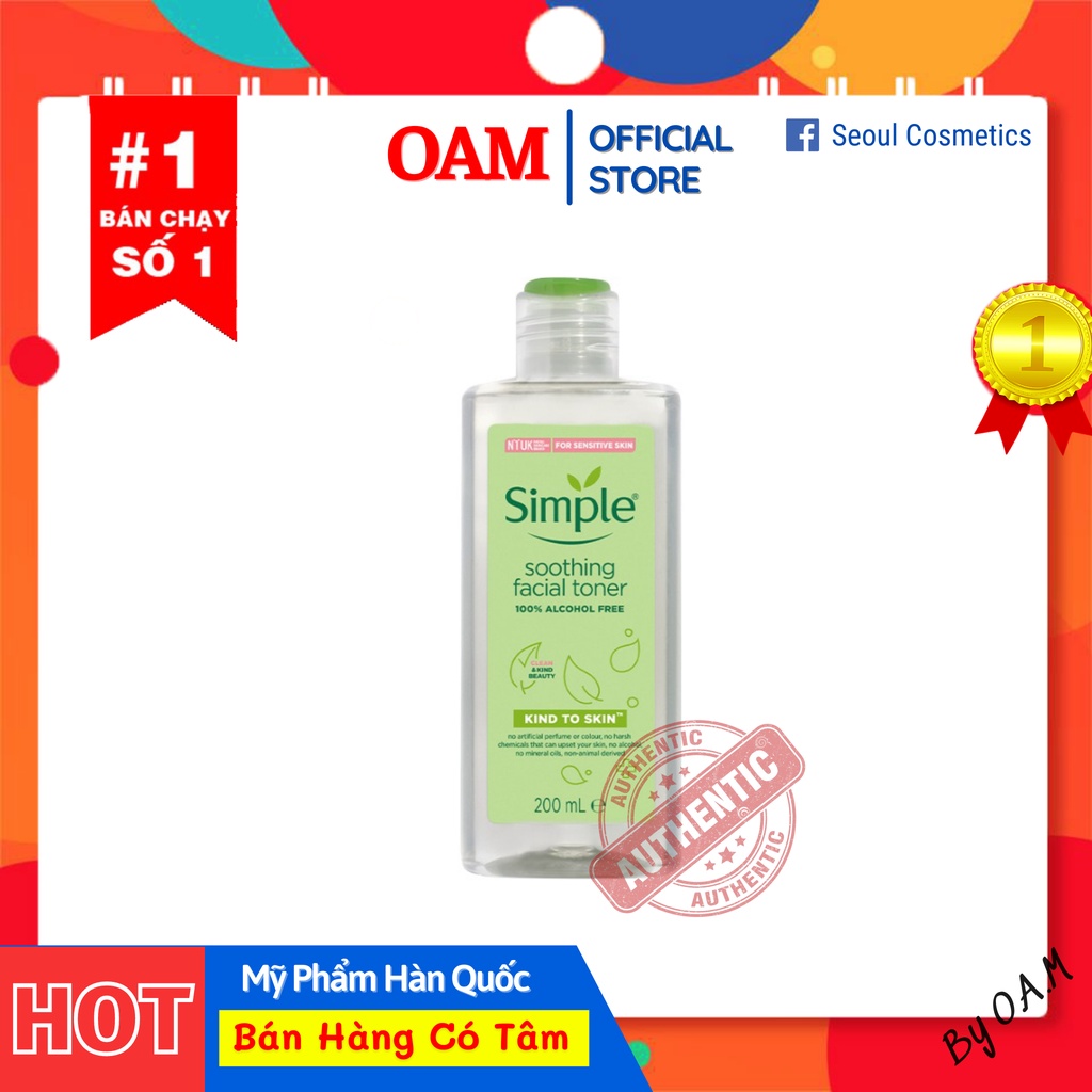 Nước hoa hồng Simple Toner Soothing Facial cân bằng da, cấp ẩm cho da 200ml