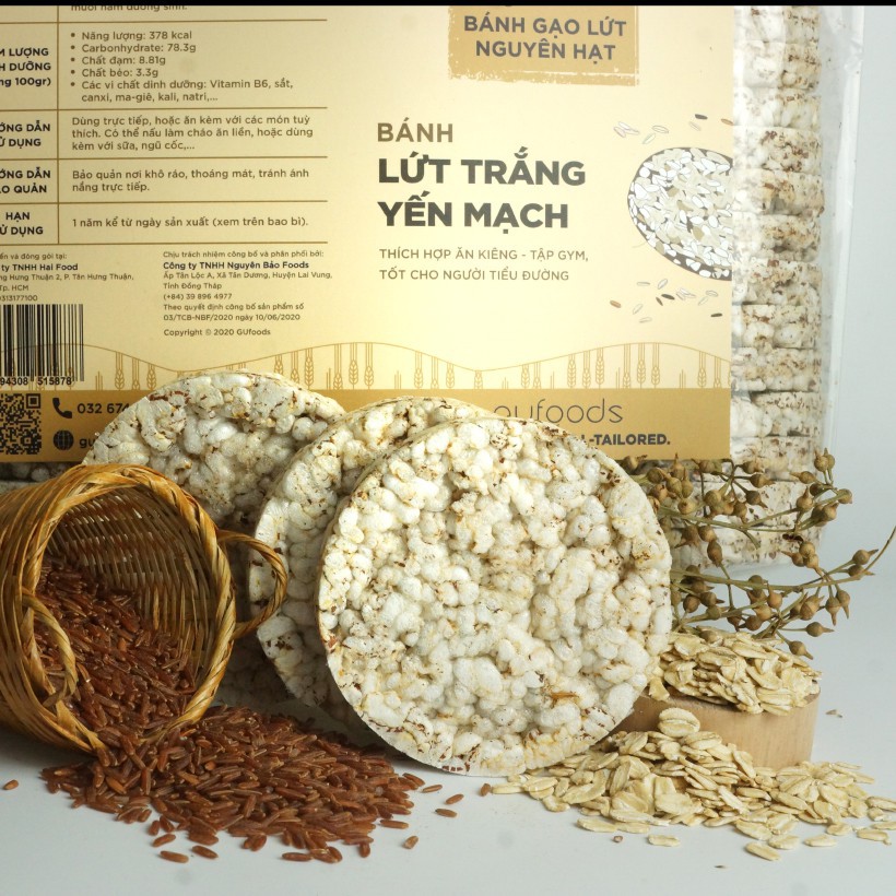 Bánh gạo lứt ăn kiêng, tập GYM GUfoods (500g) - 3 vị yến mạch, tím than, huyết rồng Liên hệ mua hàng 084.209.1989