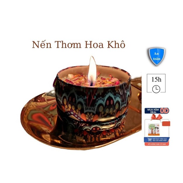 Nến thơm hoa khô xông phòng, khử mùi, trang trí, mùi hương thự nhiên, nến hộp thiếc làm quà tặng