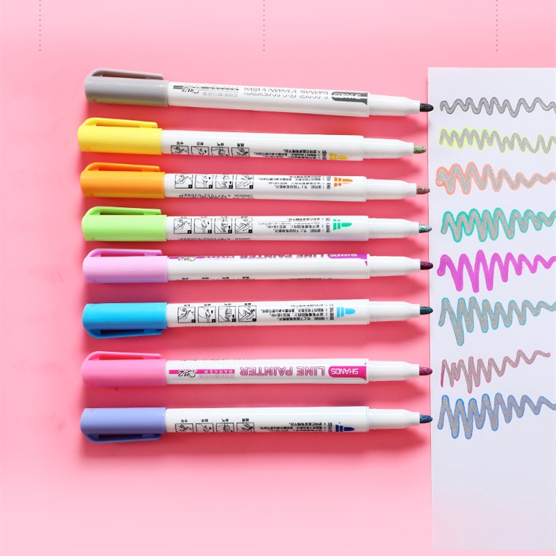 Set 8 Bút Đánh Dấu Hai Đường Viền Màu Kẹo Ngọt Chống Nước Phong Cách Hàn Quốc Dễ Thương Dành Cho Học Sinh / Văn Phòng
