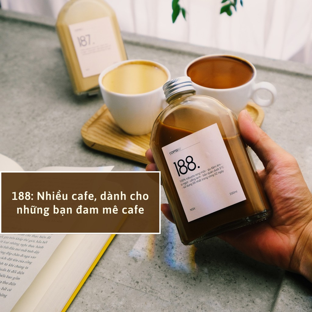 Set 2 chai cà phê tươi COFFEE187, cafe tiện lợi rang mộc, pha máy, uống liền, tặng kèm túi vải bảo ôn và gel giữ lạnh 8h