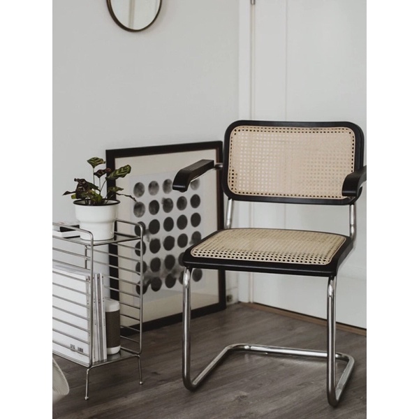 Ghế mây tay vịn Cesca Chair kết hợp inox phong cách Hàn Quốc