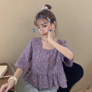 Áo croptop cổ vuông hoa nhí from peplum vô cùng dễ thương