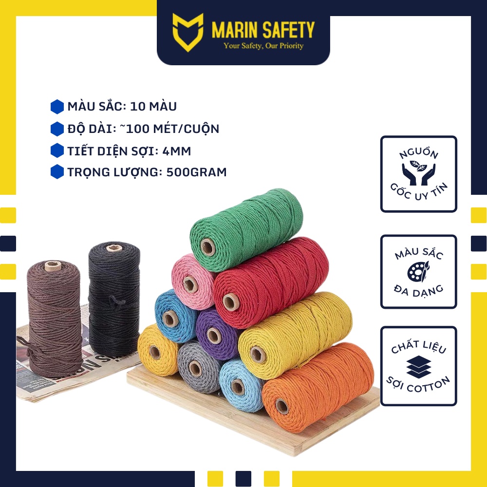 Dây thừng se macrame cotton đan đồ trang trí sợi tiết diện 4mm nhiều màu