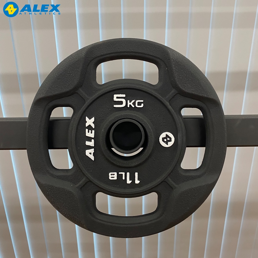 Bộ 2 Tạ Đĩa 5kg 4 Lỗ Phi 50 ALEX Màu Đen Cao Cấp, Gang Nguyên Khối Sơn Tĩnh Điện Tập Thể Hình, Gym