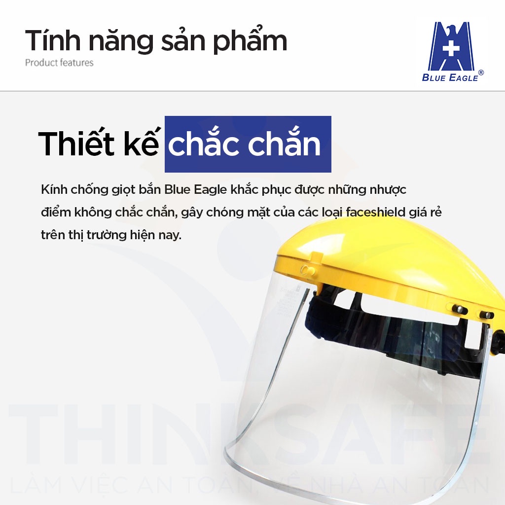 Kính chắn bảo hộ Blue Eagle Thinksafe, mũ kính bảo vệ che cả khuôn mặt, chống bụi, trong suốt, mài, phòng dịch, đa dụng