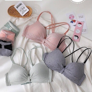 Bộ Đồ Lót nữ su đúc hàng đẹp CharmAiry áo ngực nâng ngực không gọng Xoắn Nơ Kẻ Caro BL2
