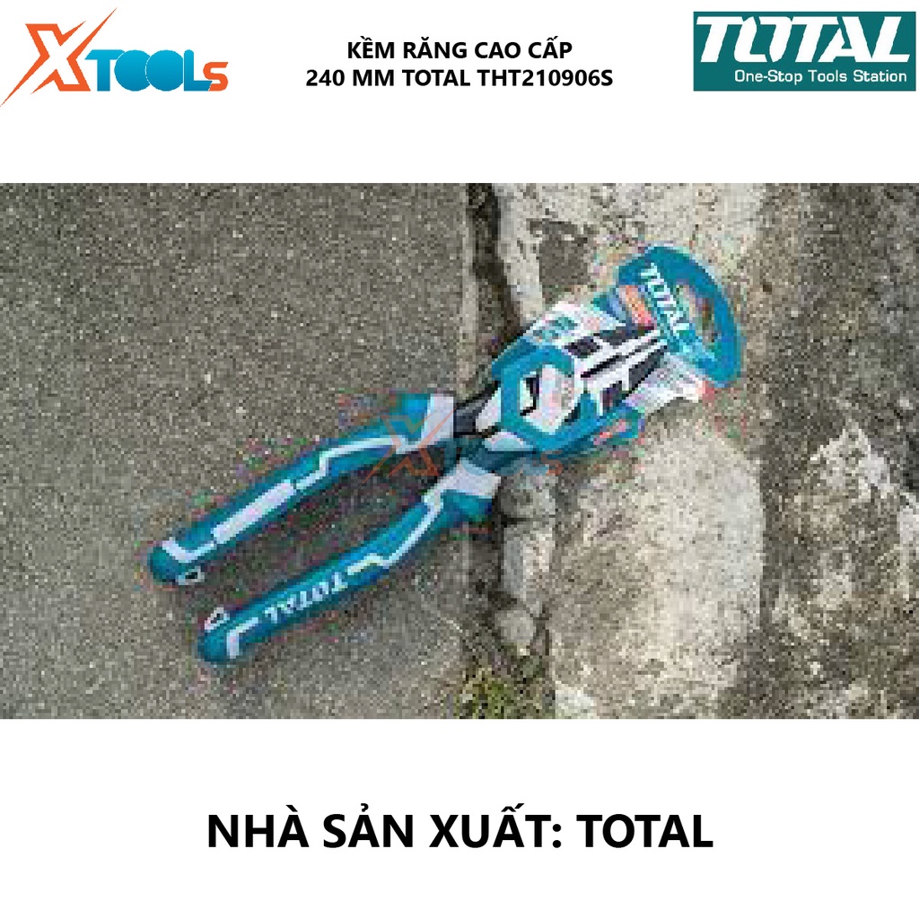 Kìm điện cao cấp TOTAL THT210906S | Chất liệu bằng thép CR-V, đen bóng, Kích thước 9.5&quot;/240mm, Trọng lượng 0.5kg, bấm, c