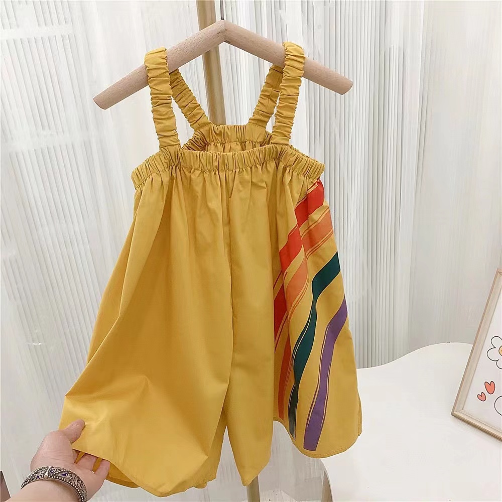 Áo Liền Quần Ống Rộng In Hình Cầu Vồng Xinh Xắn Cho Bé Gái 1-6 Tuổi