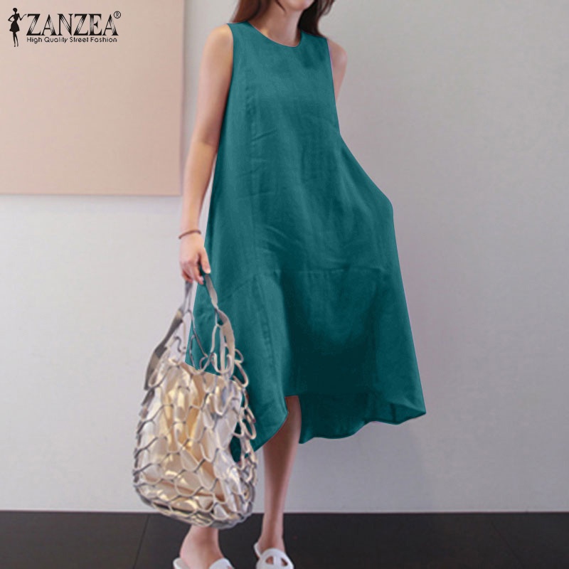 Đầm midi ZANZEA không tay cổ tròn dáng rộng thời trang cho nữ