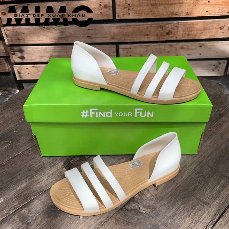 Sandal Cross Tulum Open Flat màu trắng cao cấp, nhựa mềm cho nữ
